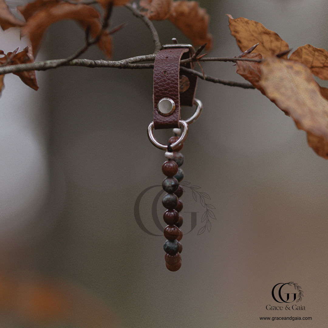 Lithotherapy-inspired semi precious stone pet accessory by Grace and Gaia, fostering well-being in dogs and cats through stylish pet gifts and unique pet malas.