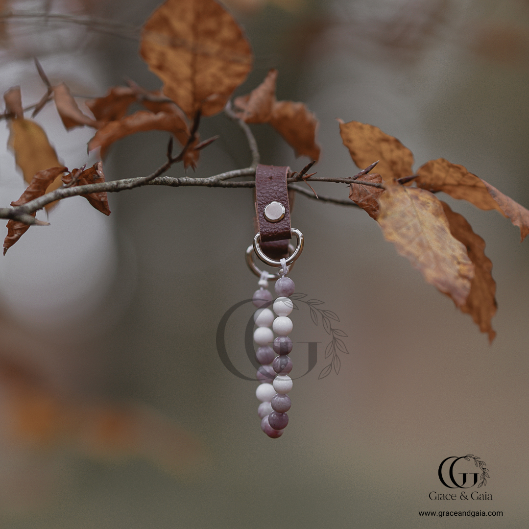 Lithotherapy-inspired semi precious stone pet accessory by Grace and Gaia, fostering well-being in dogs and cats through stylish pet gifts and unique pet malas.