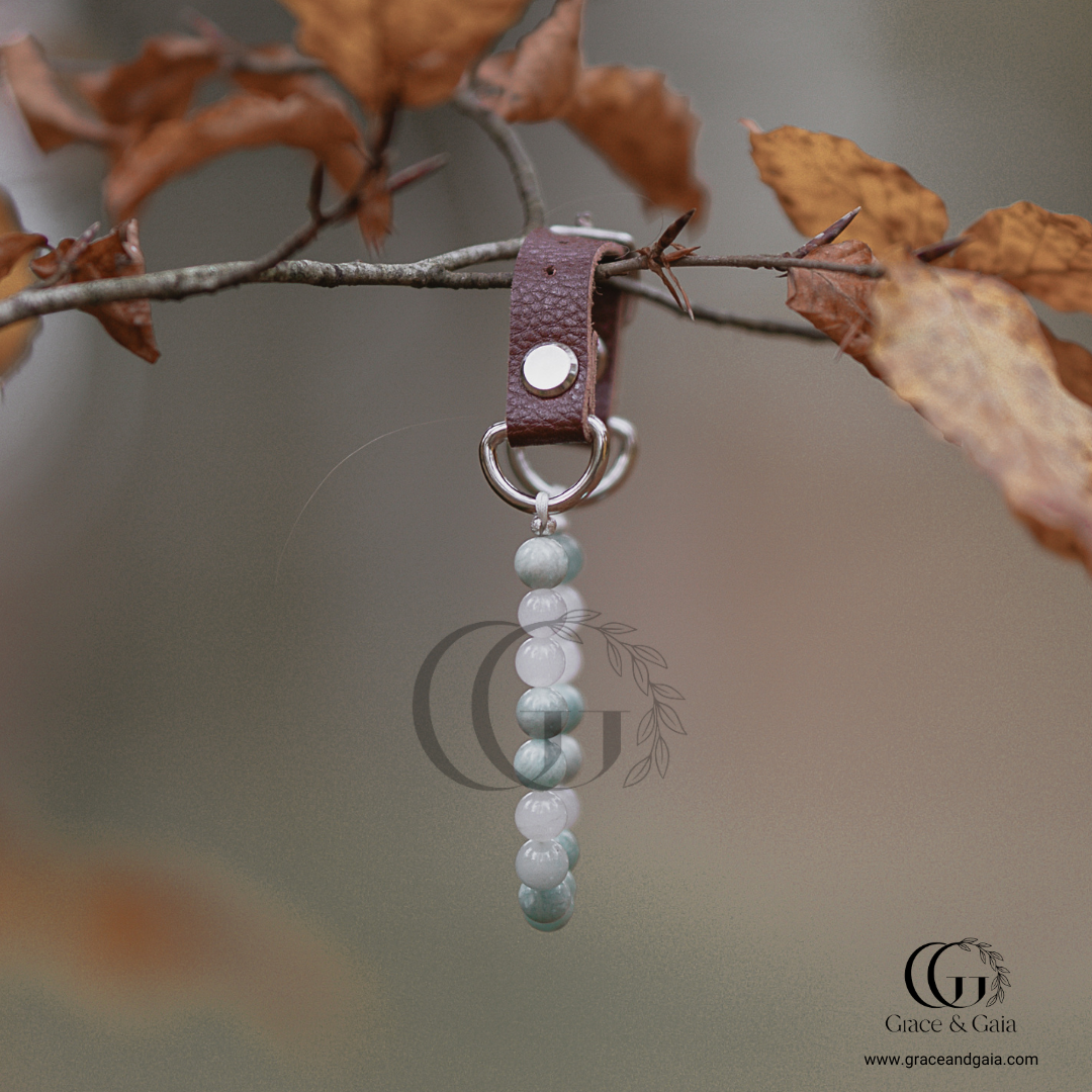 Lithotherapy-inspired semi precious stone pet accessory by Grace and Gaia, fostering well-being in dogs and cats through stylish pet gifts and unique pet malas.